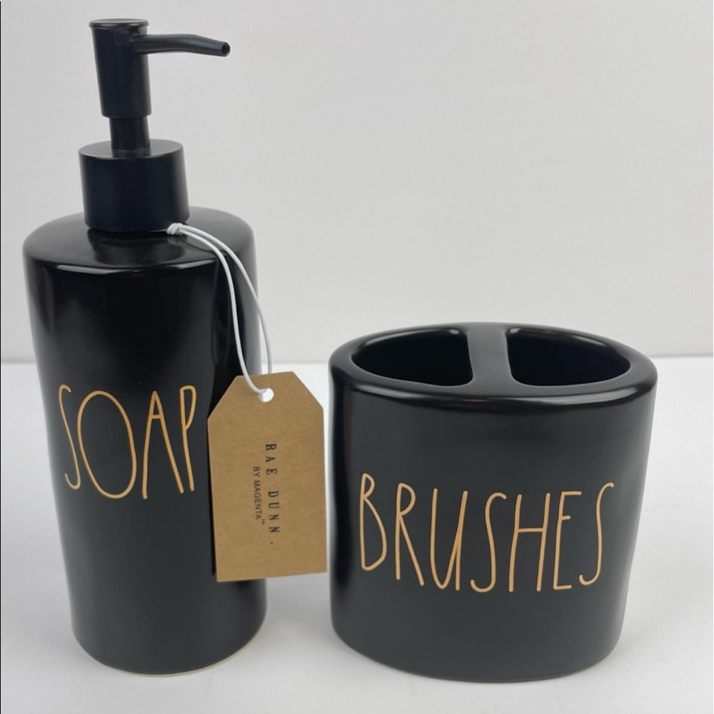 Rae Dunn Black/ Gold Bathroom 2 pc set NWT